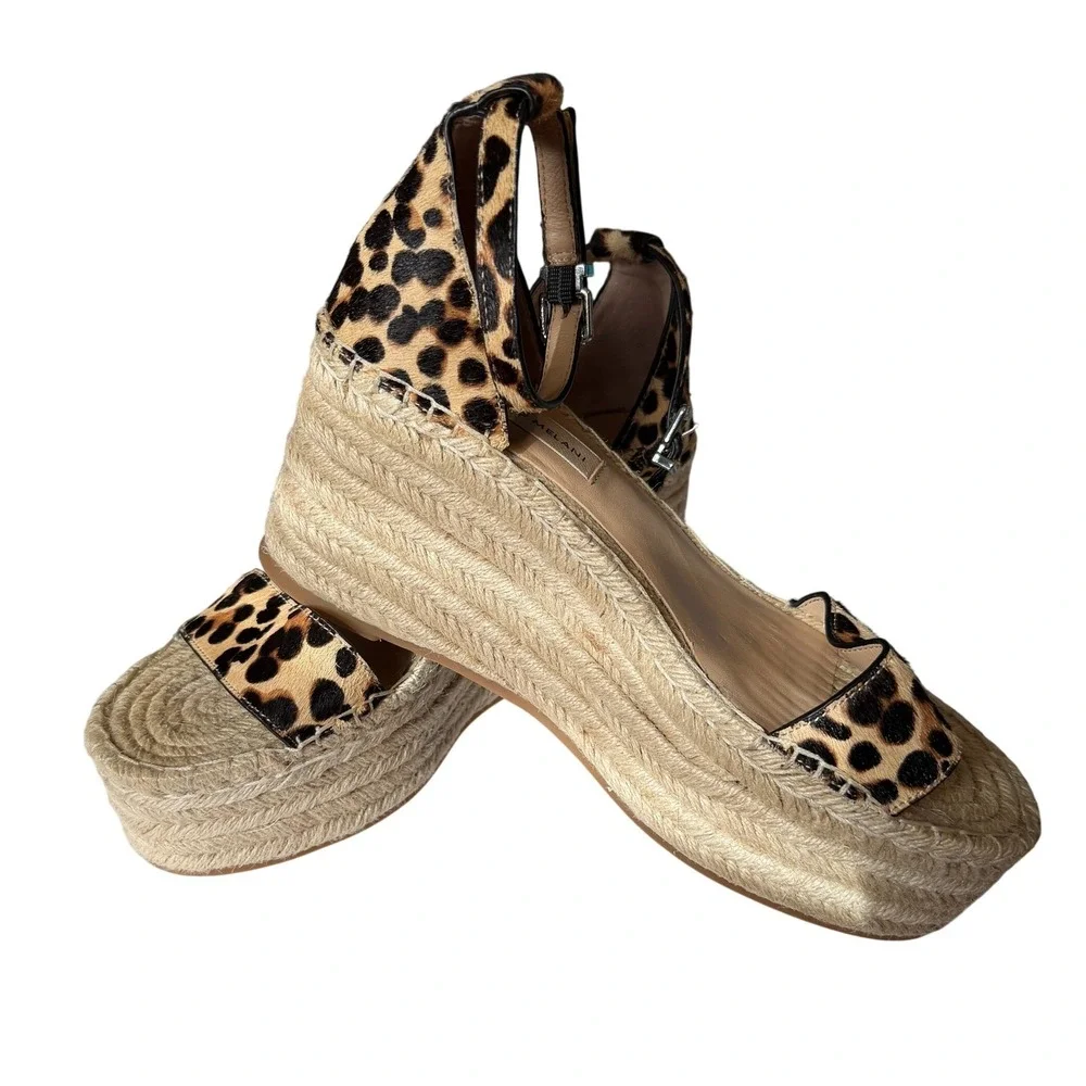 Antonio Melani Wedge Leopard Calf Hair 8.5 Brown Women Espadrille Platform